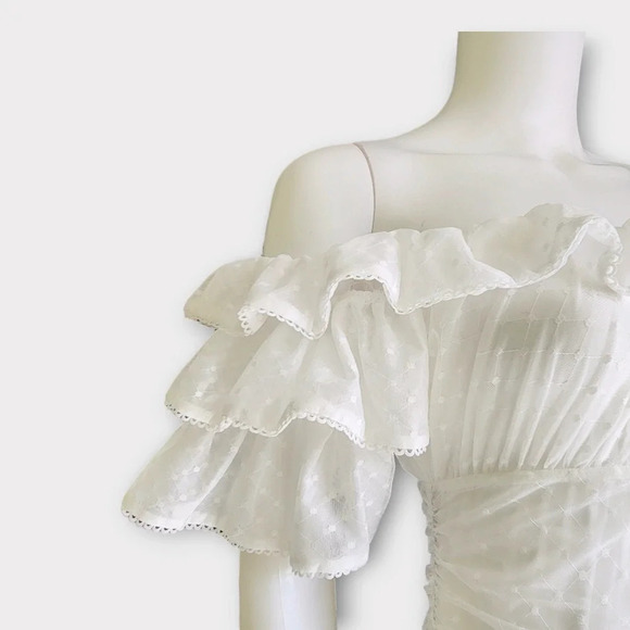 Camila Coelho Eva Mini Dress Size M Ruched Off Shoulder Bachelorette - Picture 6 of 8